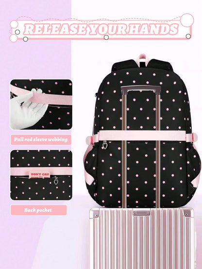 BXboat 3pcs/Set Strawberry Backpack Set For Teenage Girls, Including Backpack, Lunch Bag And Pencil Case, Lightweight & Cute Design, 15.6" Laptop Backpack With Trolley Handle, Suitable For School, Out