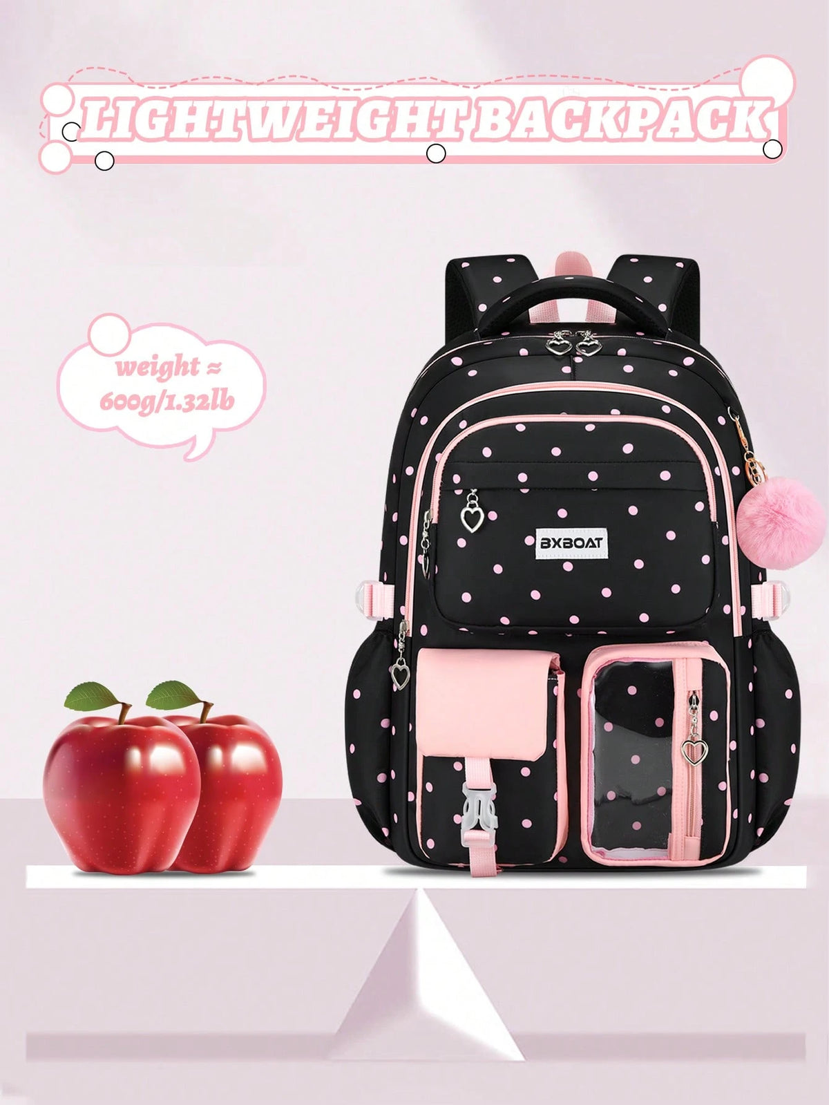 BXboat 3pcs/Set Strawberry Backpack Set For Teenage Girls, Including Backpack, Lunch Bag And Pencil Case, Lightweight & Cute Design, 15.6" Laptop Backpack With Trolley Handle, Suitable For School, Out