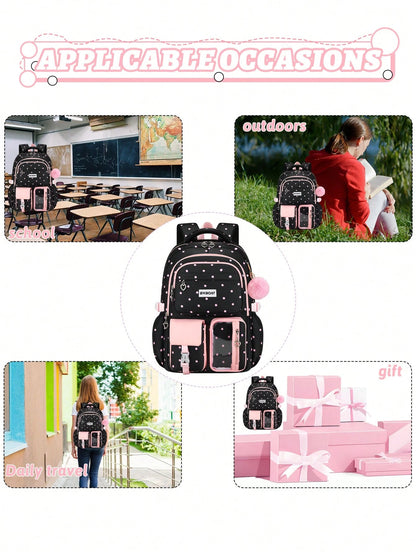 BXboat 3pcs/Set Strawberry Backpack Set For Teenage Girls, Including Backpack, Lunch Bag And Pencil Case, Lightweight & Cute Design, 15.6" Laptop Backpack With Trolley Handle, Suitable For School, Out