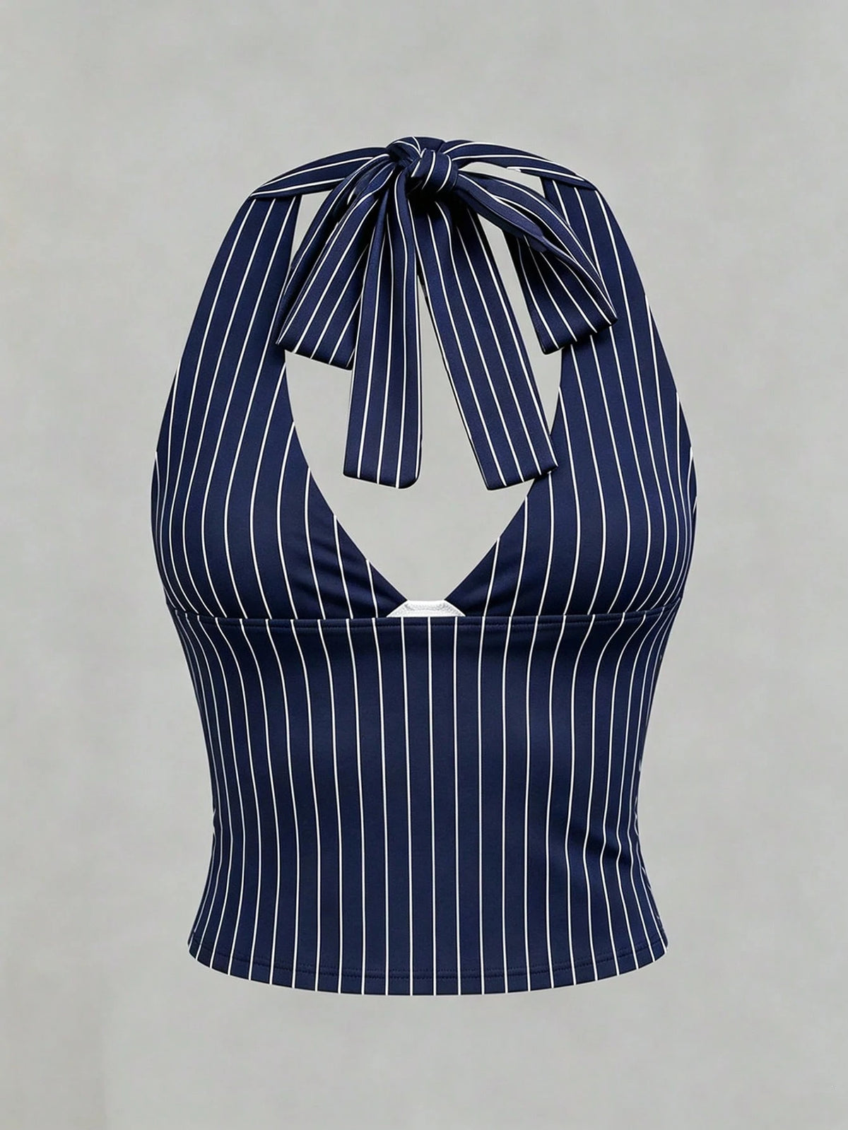 Casual Minimalist All-Match, Blue & White Striped, Beach/Vacation, Women Summer Wear, Halter Neck Tie Up Top, Summer Top