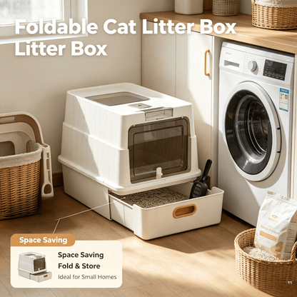 Cat Essentials Fully Enclosed Drawer Cat Litter Box, Extra Large Anti-Splash Odor Control Cat Toilet With Front Door & Top Lid, Easy Pull-Out Tray Cat Sand Box With Free Litter Scoop For Large Medium