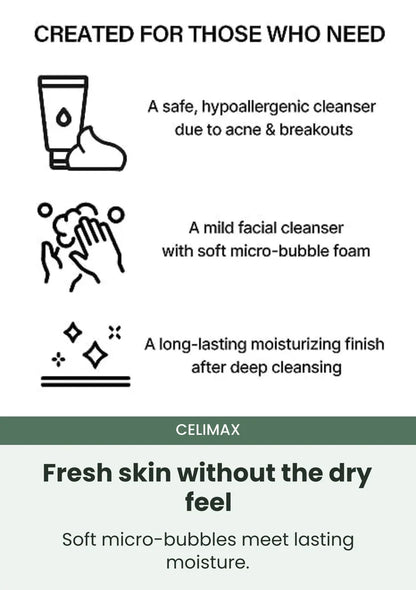 CELIMAX Make your cleanse feel comfortable again: Soft micro-bubbles meet lasting moisture.