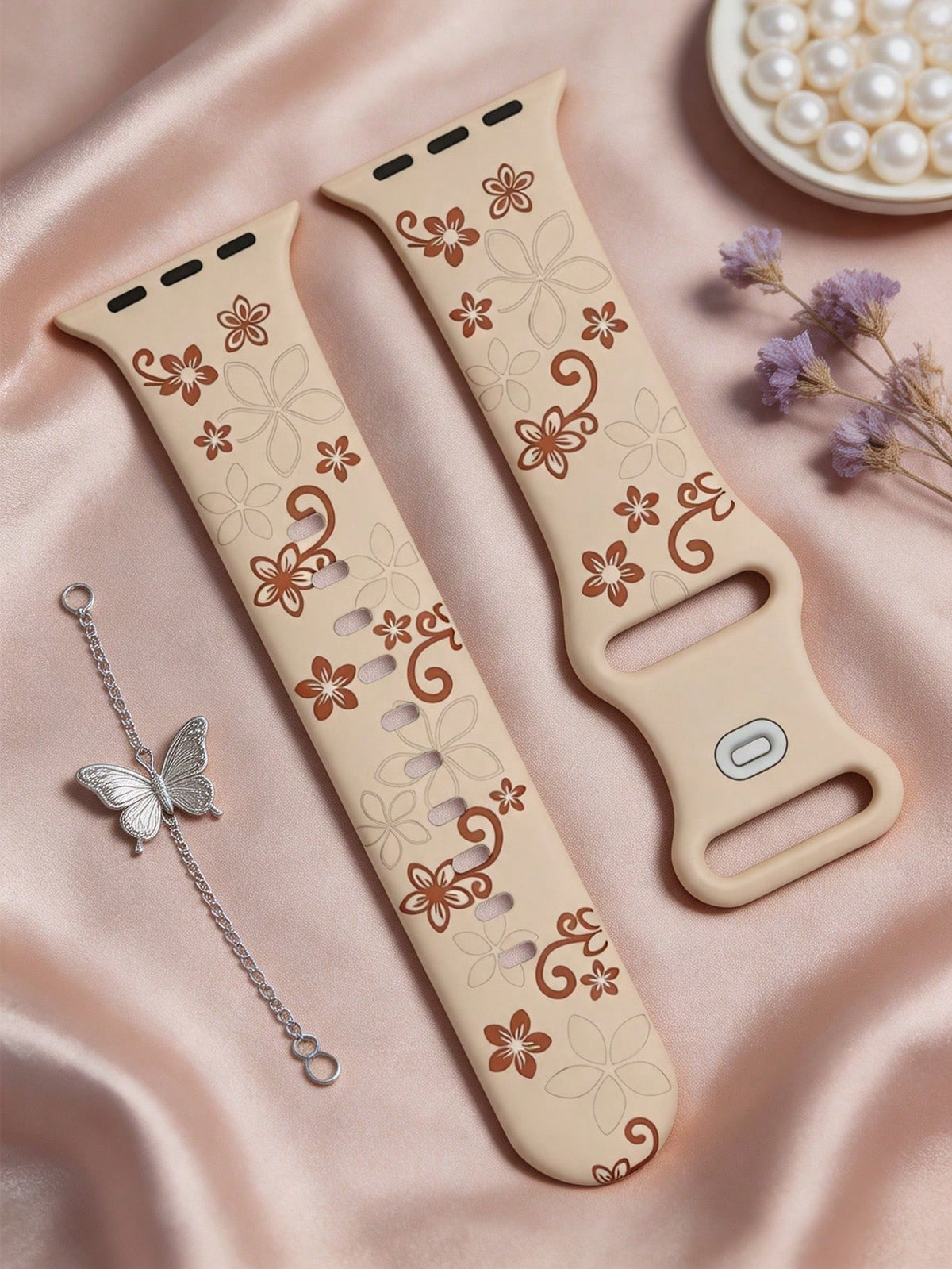 Cherry Blossom Floral Carved Watch Band, Compatible With Apple Watch 41mm 40mm 44mm 45mm 42mm 38mm 49mm 46mm, Cute Flower, Soft Silicone Sports Watch Band, Compatible With Apple Watch Series 11 10 SE