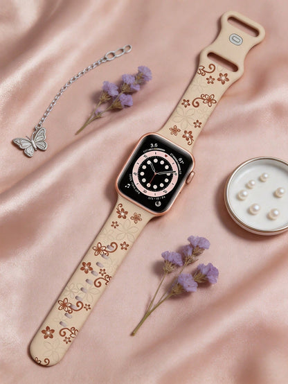 Cherry Blossom Floral Carved Watch Band, Compatible With Apple Watch 41mm 40mm 44mm 45mm 42mm 38mm 49mm 46mm, Cute Flower, Soft Silicone Sports Watch Band, Compatible With Apple Watch Series 11 10 SE