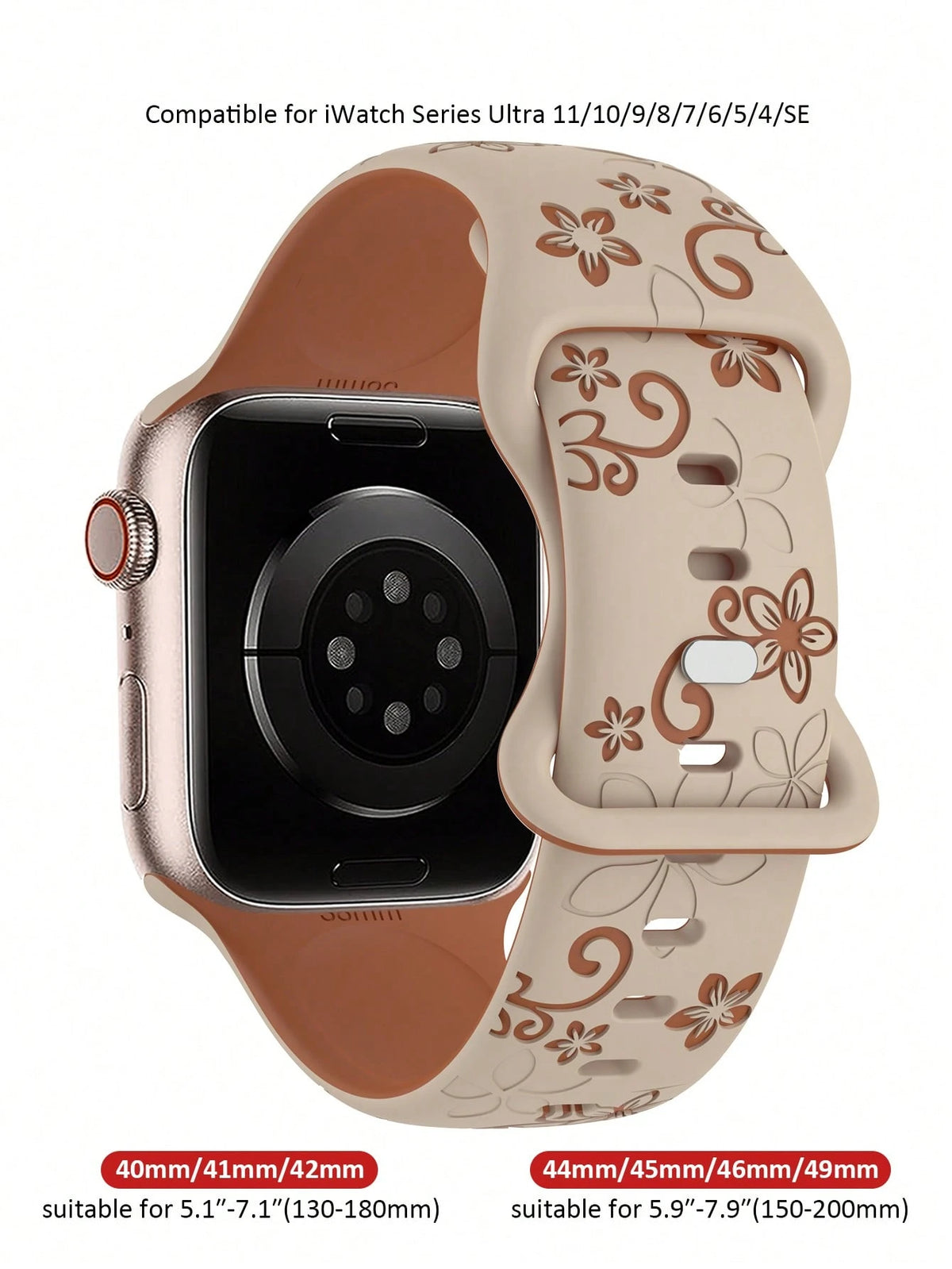 Cherry Blossom Floral Carved Watch Band, Compatible With Apple Watch 41mm 40mm 44mm 45mm 42mm 38mm 49mm 46mm, Cute Flower, Soft Silicone Sports Watch Band, Compatible With Apple Watch Series 11 10 SE