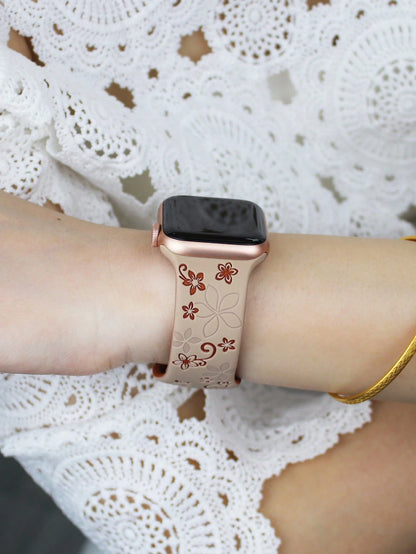 Cherry Blossom Floral Carved Watch Band, Compatible With Apple Watch 41mm 40mm 44mm 45mm 42mm 38mm 49mm 46mm, Cute Flower, Soft Silicone Sports Watch Band, Compatible With Apple Watch Series 11 10 SE