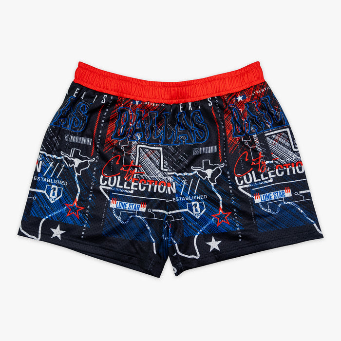 Youth model wearing city DAL youth shorts