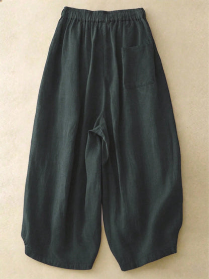 Comfortable Casual High Waist Elastic Linen Drape Pants, Suitable For Autumn & Summer Spring