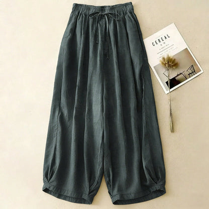 Comfortable Casual High Waist Elastic Linen Drape Pants, Suitable For Autumn & Summer Spring