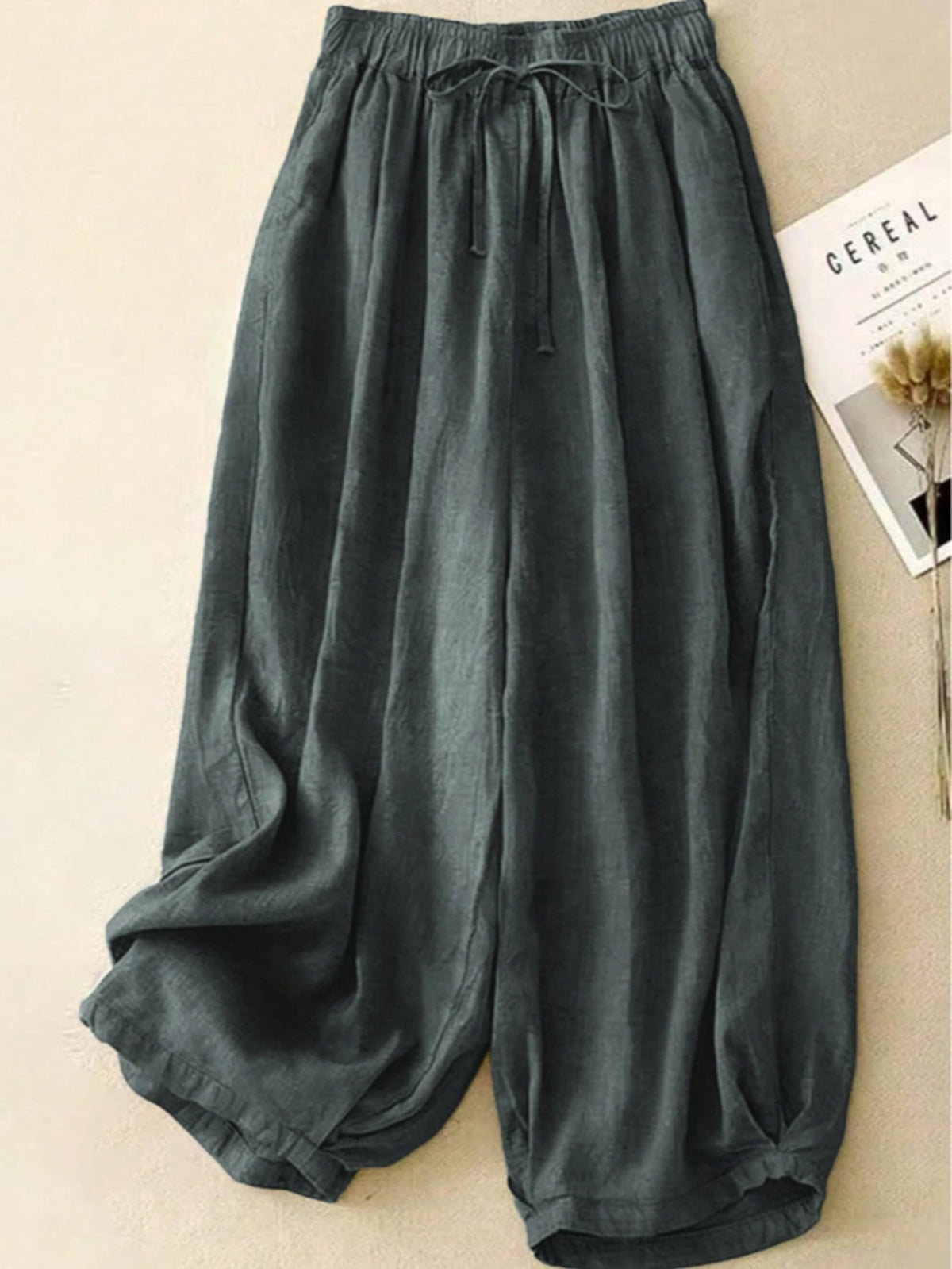 Comfortable Casual High Waist Elastic Linen Drape Pants, Suitable For Autumn & Summer Spring