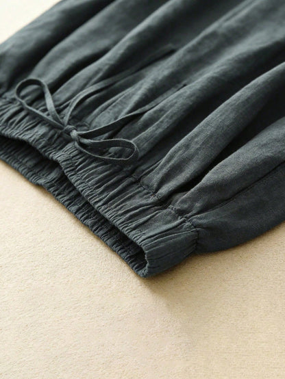 Comfortable Casual High Waist Elastic Linen Drape Pants, Suitable For Autumn & Summer Spring