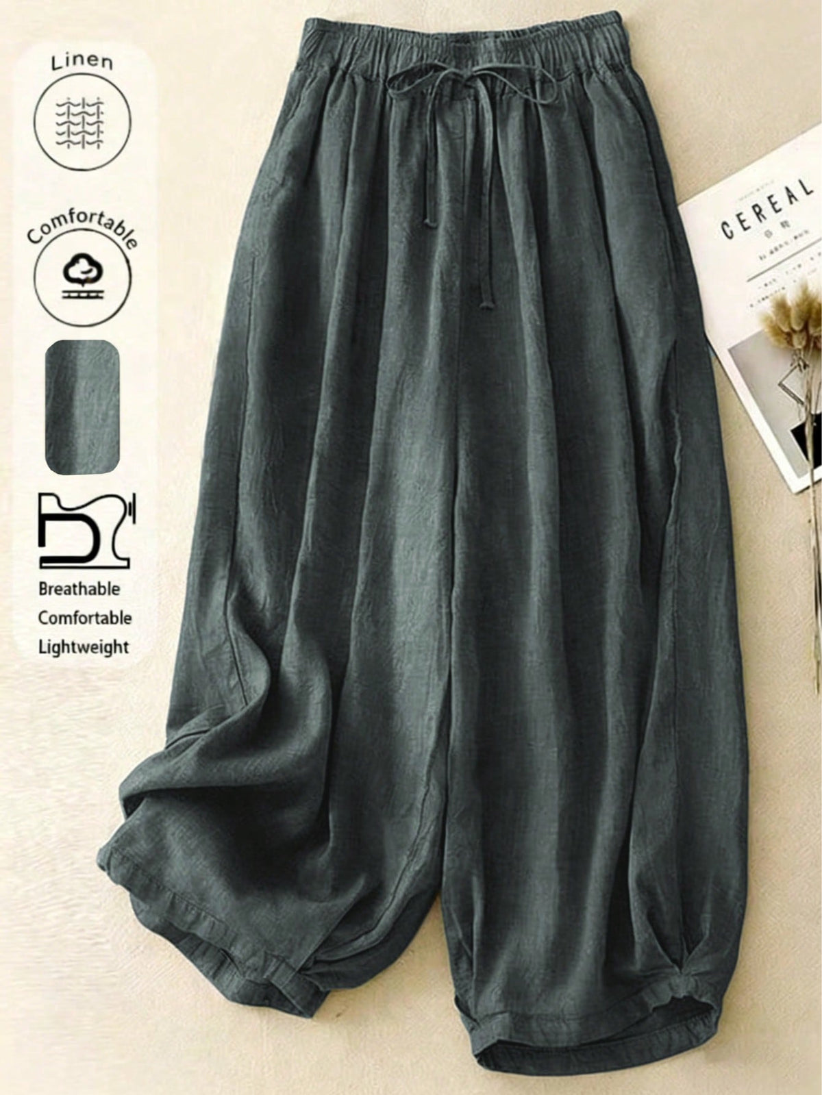 Comfortable Casual High Waist Elastic Linen Drape Pants, Suitable For Autumn & Summer Spring