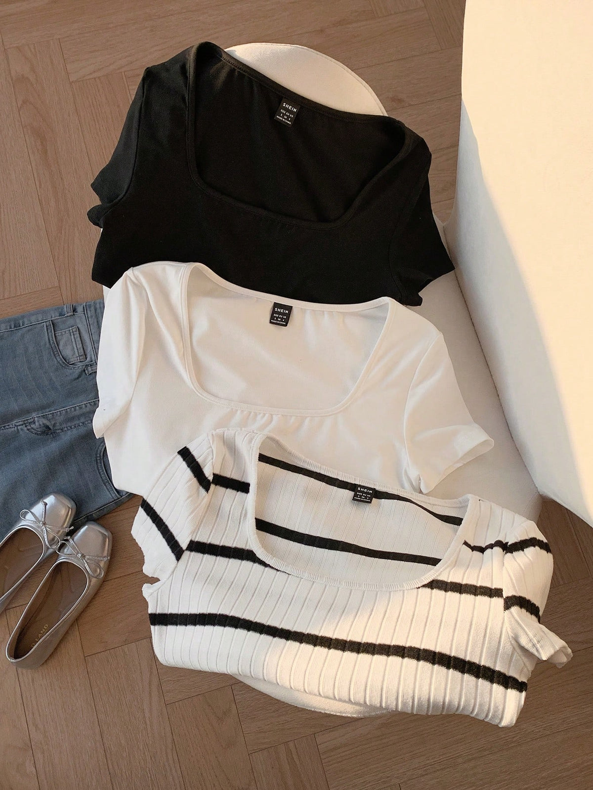 Comfortcana 3pcs Women's Short Sleeve Basic Crew Neck Cropped T-Shirts In Coffee Brown & White, Fall Clothes