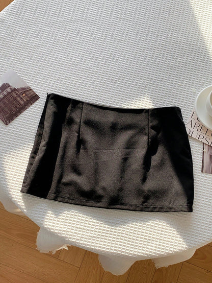 Comfortcana Ladies' Summer Casual Solid Color Low Waist Mini Skirt
