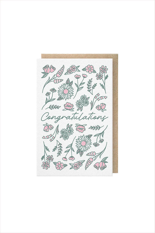 Congrats Green Pink Flowers Card