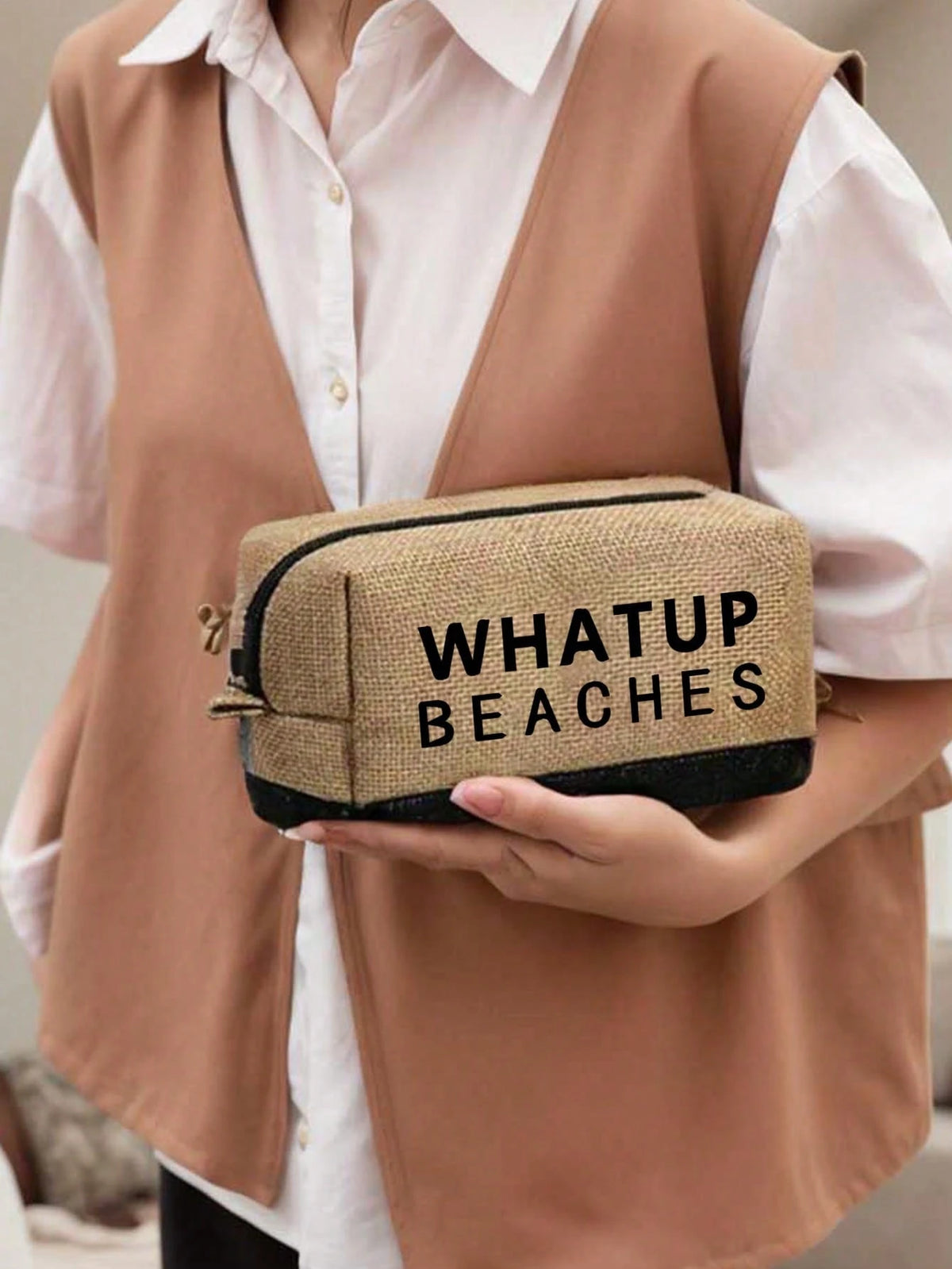 Customized Linen Beach Bag & Beach Hat, Letter Canvas Tote, Including Small Bag, Large Handbag, Beach Travel Tote, Suitable For Bridesmaids, Brides Party, Birthday, Flower Girl, Holiday, Bachelor Part
