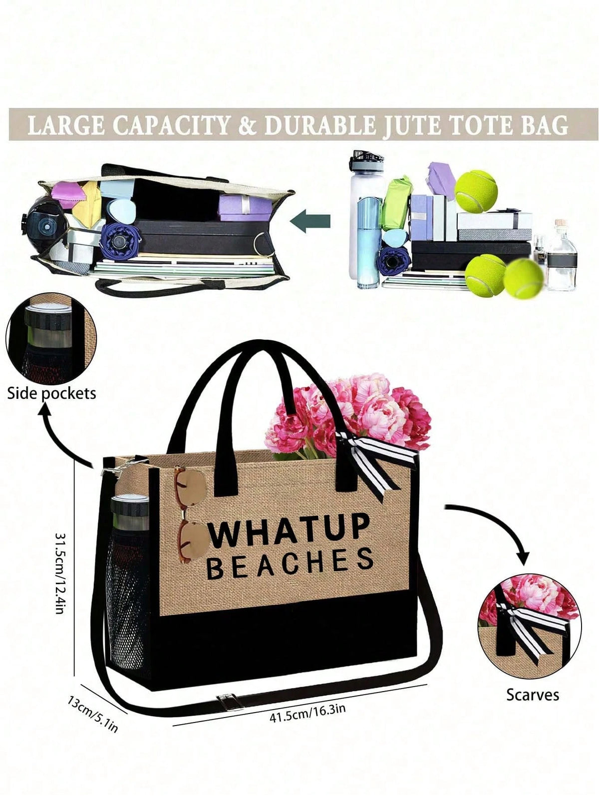 Customized Linen Beach Bag & Beach Hat, Letter Canvas Tote, Including Small Bag, Large Handbag, Beach Travel Tote, Suitable For Bridesmaids, Brides Party, Birthday, Flower Girl, Holiday, Bachelor Part