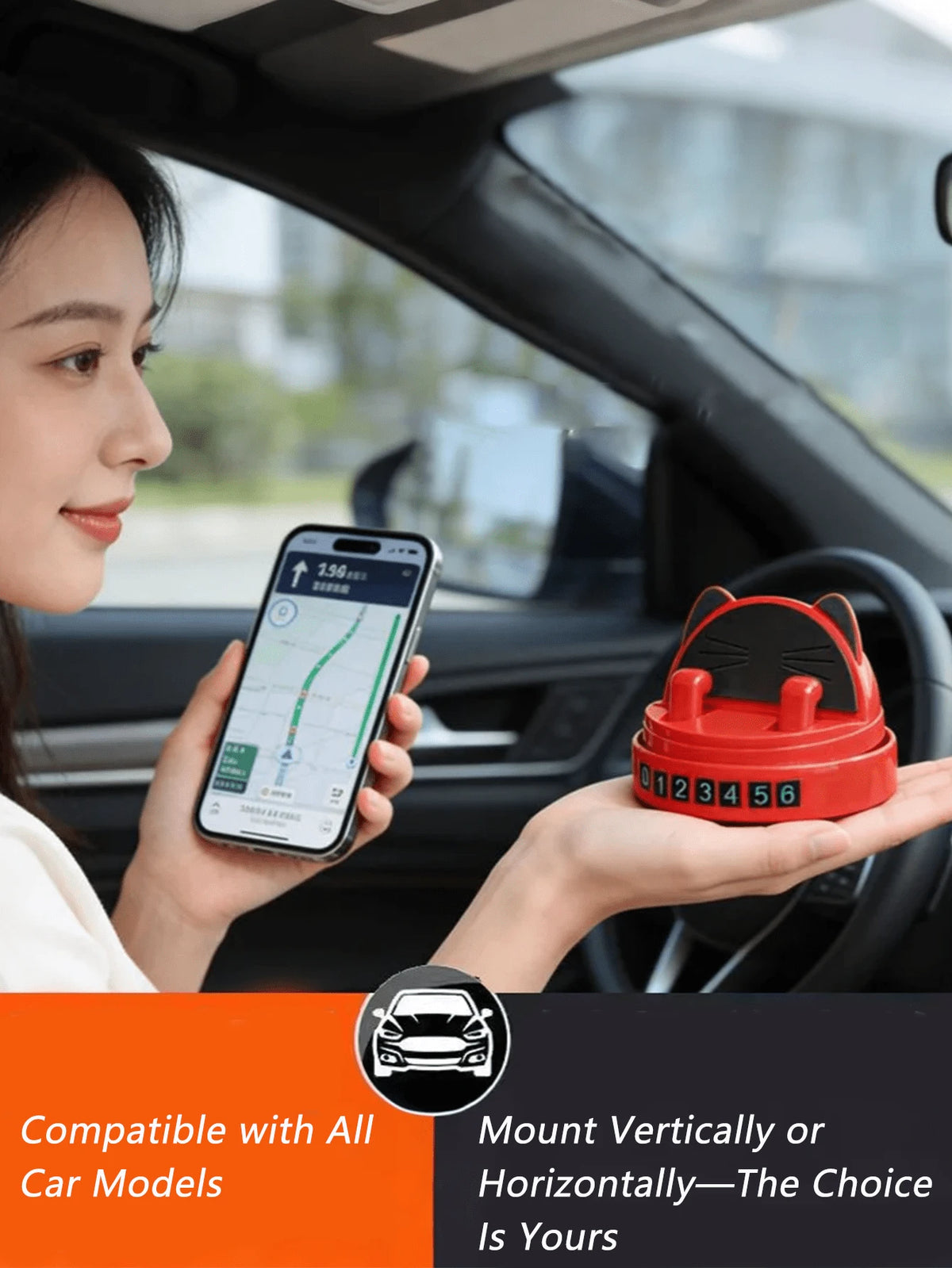 Cute Cat Shaped 360° Rotating Dashboard Phone Holder, With Parking Number, Suitable For All Phone Models, Washable And Reusable Adhesive Car Phone Mount