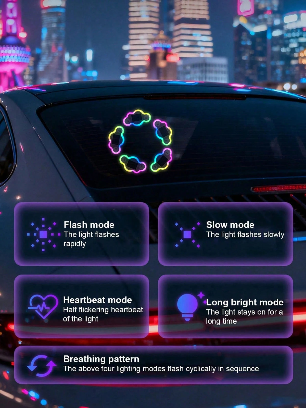 Cute Cloud RGB Solar Car Decor Light, Multi‑Color Flashing Neon Atmosphere Lamp, Waterproof Car Window Glowing Sticker Light, Personalized Auto Modification Decoration For Vehicle Rear Window