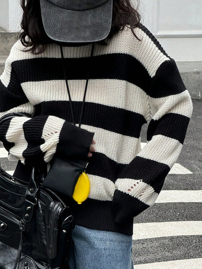 Dazy Kids Tween Girl Round Neck Long Sleeve Striped Sweater, Casual Everyday Wear