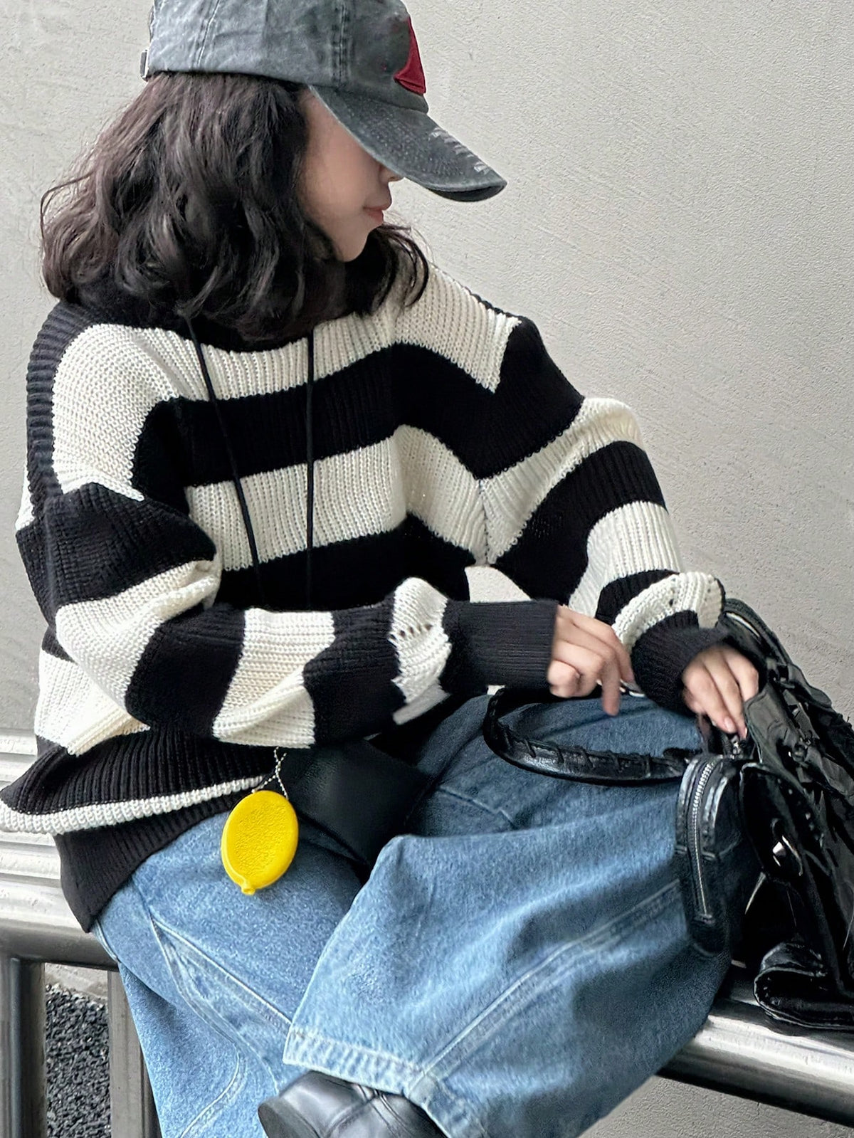 Dazy Kids Tween Girl Round Neck Long Sleeve Striped Sweater, Casual Everyday Wear
