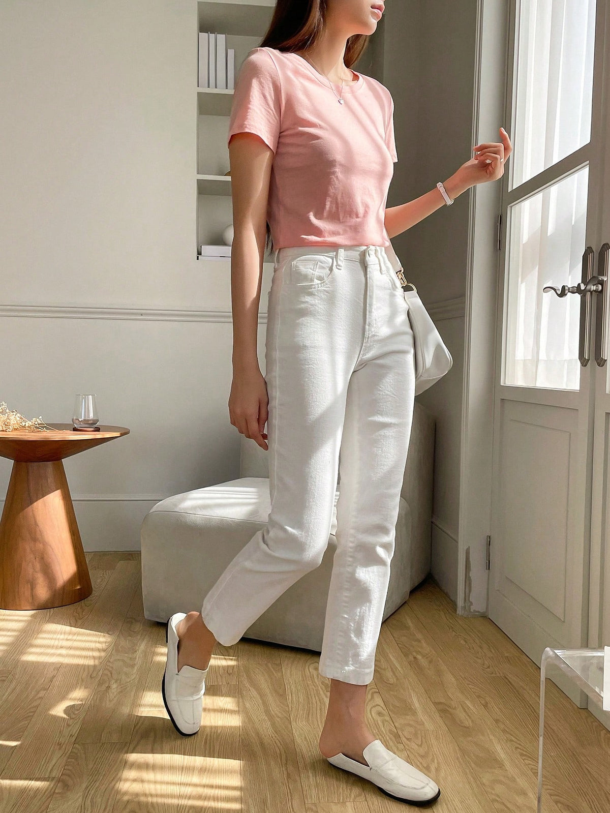 DAZY Solid Round Neck Tee Preppy Tops