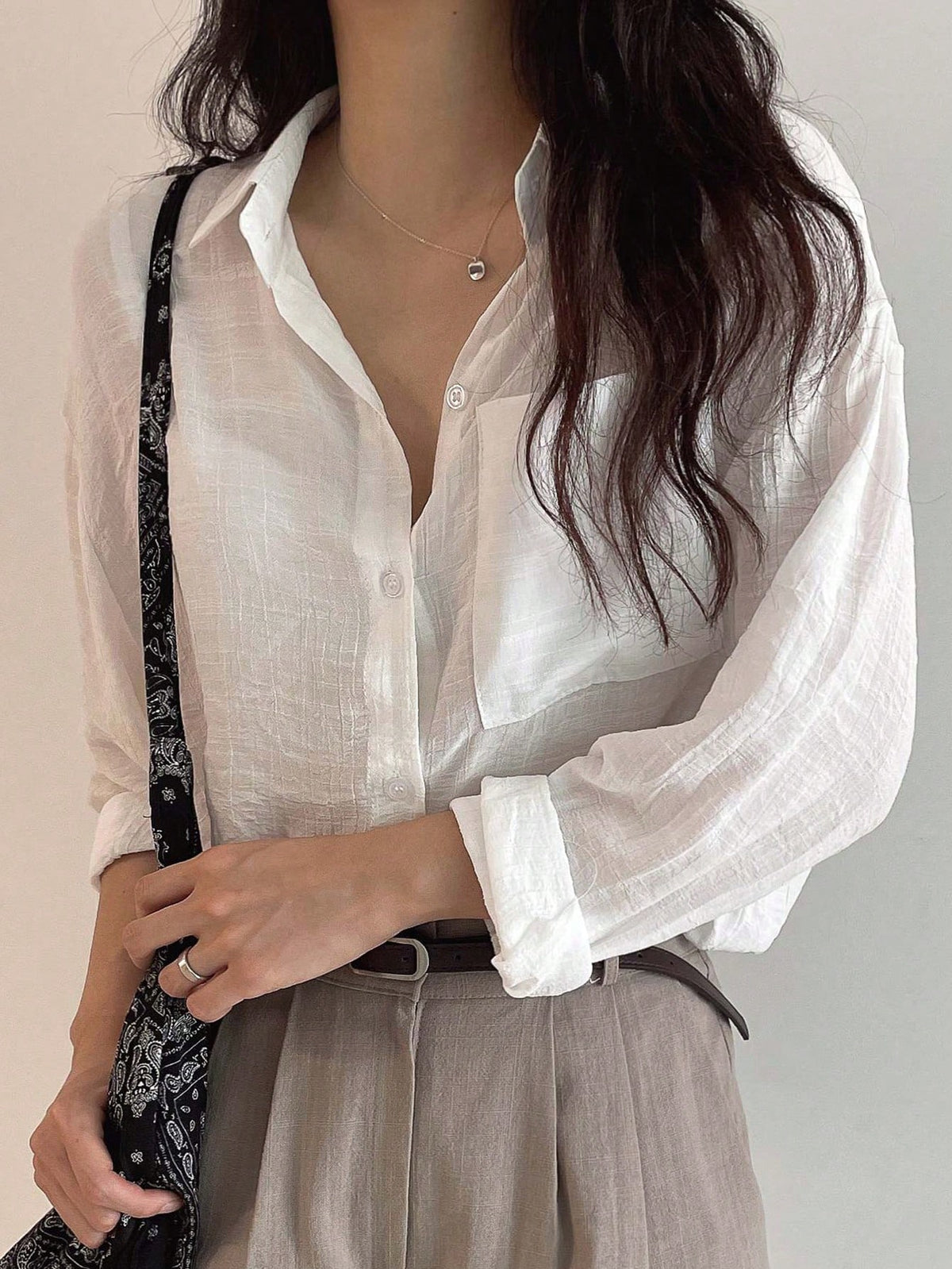 DAZY Solid Single Breasted Pocket Detail Shirt,Fall Women Clothes Long Sleeve Top