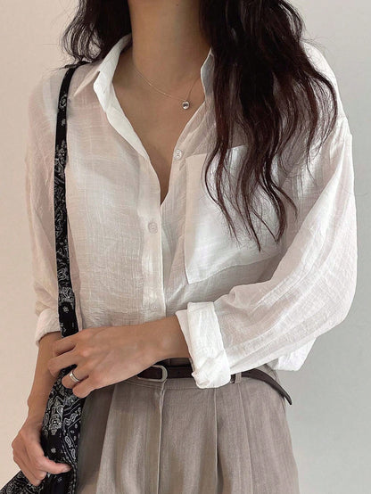 DAZY Solid Single Breasted Pocket Detail Shirt,Fall Women Clothes Long Sleeve Top