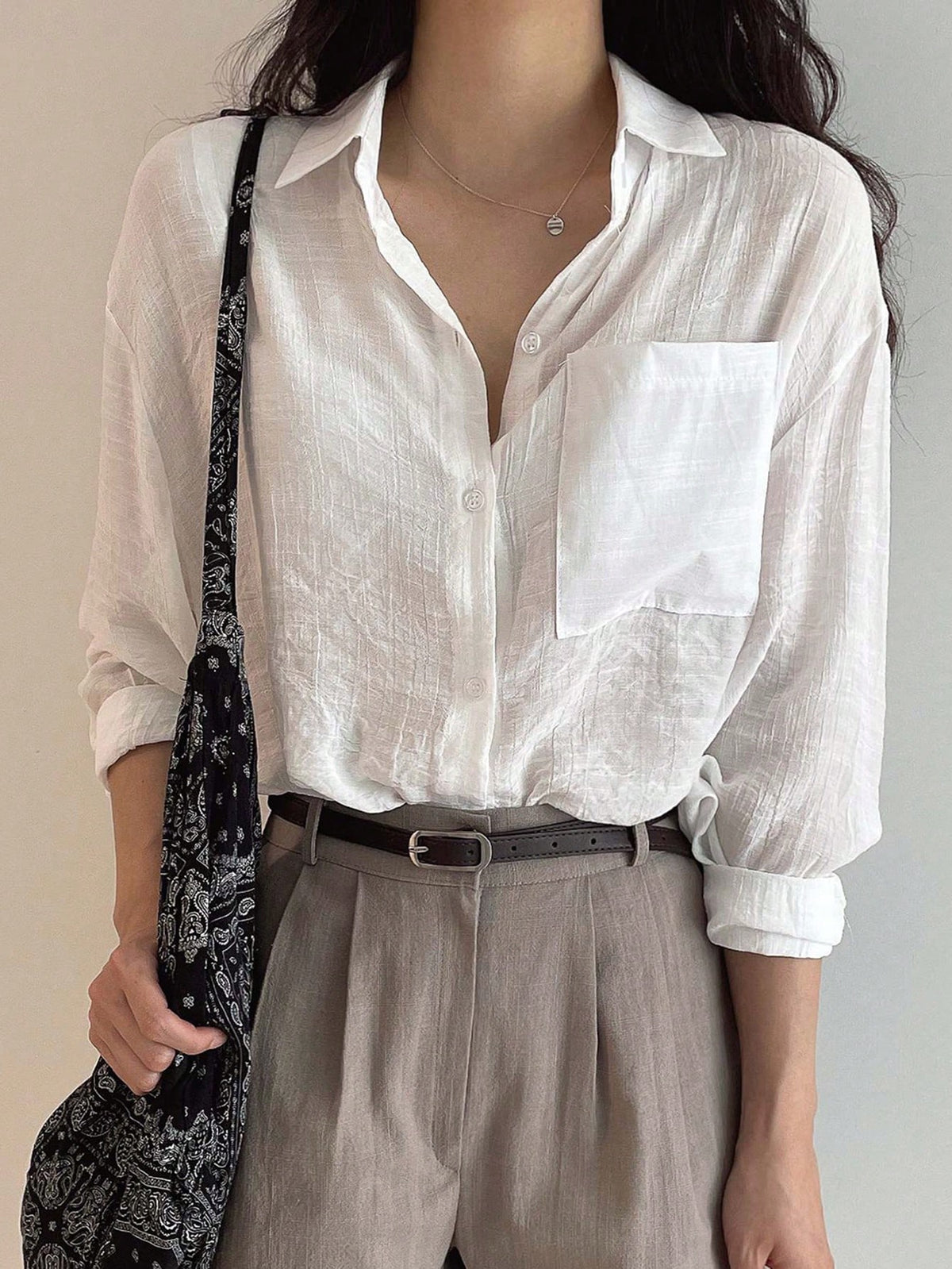 DAZY Solid Single Breasted Pocket Detail Shirt,Fall Women Clothes Long Sleeve Top