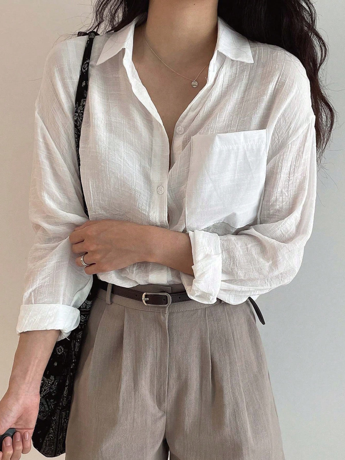 DAZY Solid Single Breasted Pocket Detail Shirt,Fall Women Clothes Long Sleeve Top