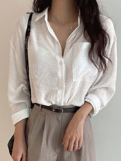 DAZY Solid Single Breasted Pocket Detail Shirt,Fall Women Clothes Long Sleeve Top