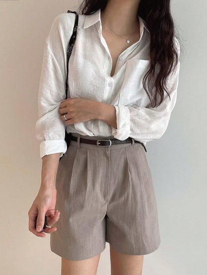 DAZY Solid Single Breasted Pocket Detail Shirt,Fall Women Clothes Long Sleeve Top