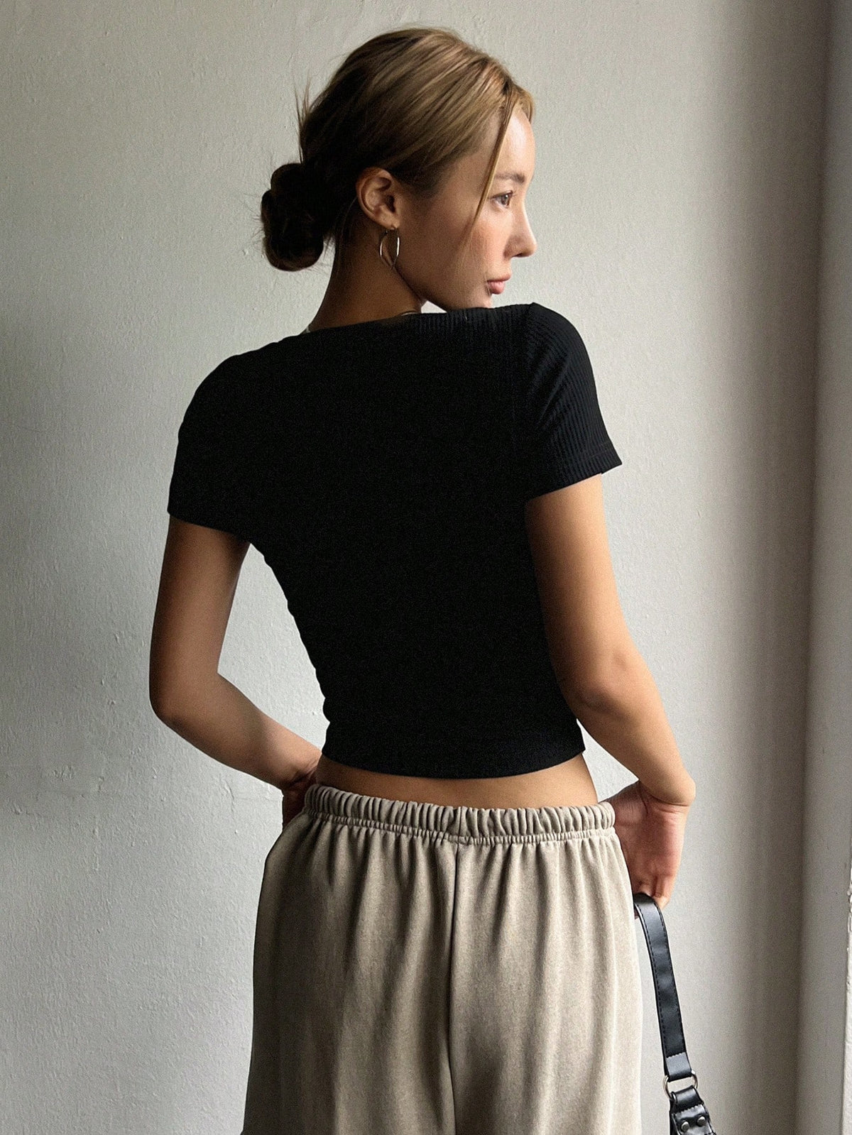 DAZY Square Neck Ribbed Knit Crop Tee Preppy Tops Cute Tops