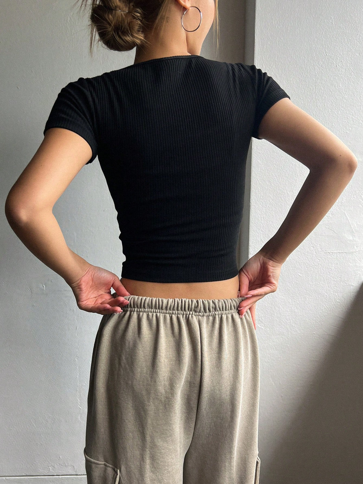 DAZY Square Neck Ribbed Knit Crop Tee Preppy Tops Cute Tops