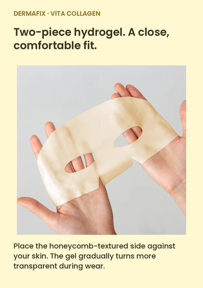 Authentic Vita Collagen hydrogel mask texture. Place the honeycomb-textured side against your skin. The gel gradually turns more transparent during wear.