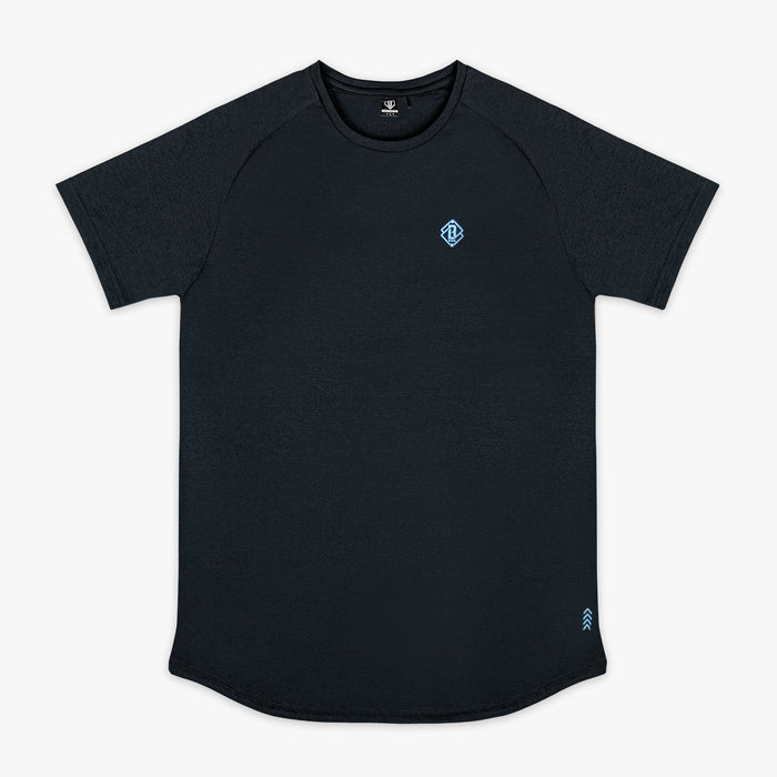 Black and light blue Diamond Tech graphic tee — front view