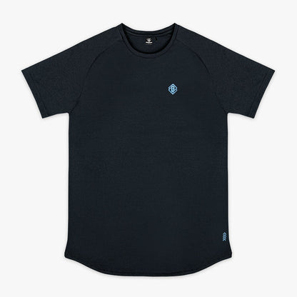 Black and light blue Diamond Tech graphic tee — front view