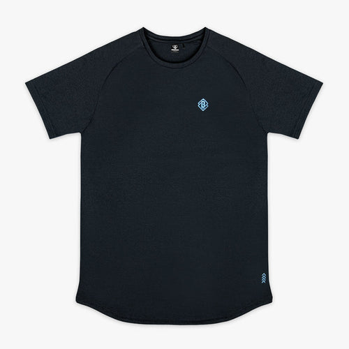 Black and light blue Diamond Tech graphic tee — front view