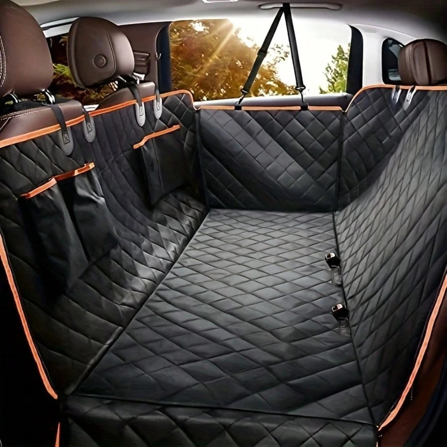 Dog Car Seat Cover For Back Seat, Waterproof Seat Protector Scratchproof Pet Hammock With 4 Pockets Side Flaps, Washable Non-Slip Rear Seat Protection For Cars Trucks And SUVs