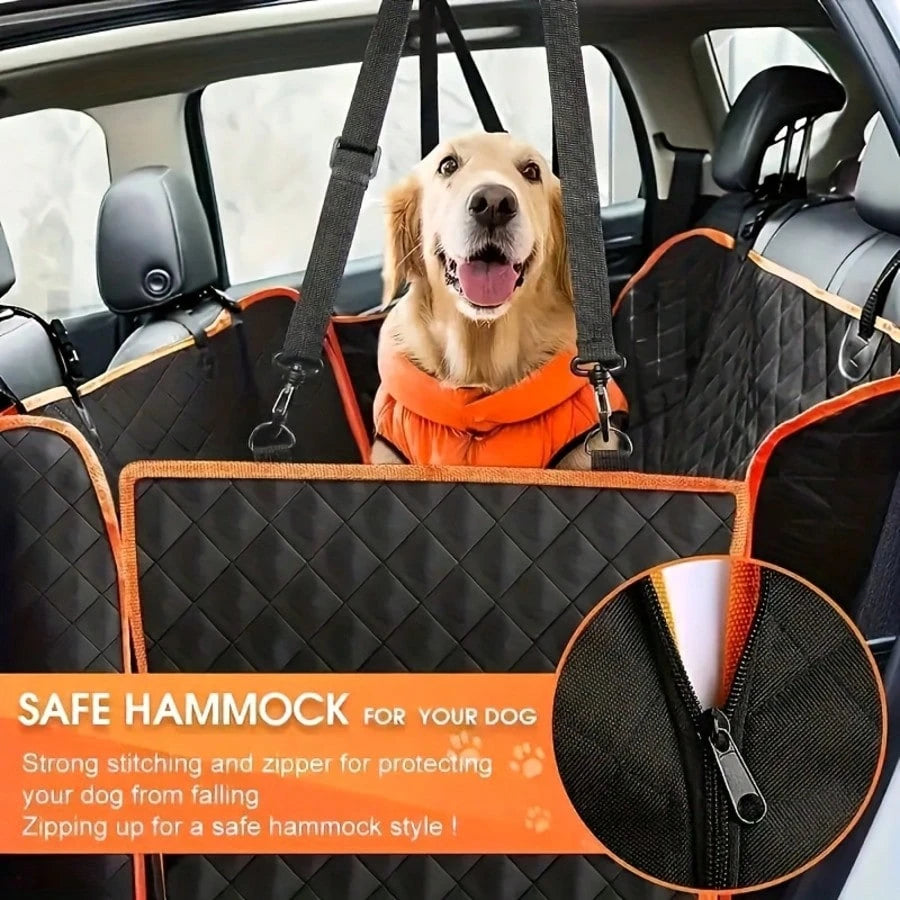 Dog Car Seat Cover For Back Seat, Waterproof Seat Protector Scratchproof Pet Hammock With 4 Pockets Side Flaps, Washable Non-Slip Rear Seat Protection For Cars Trucks And SUVs