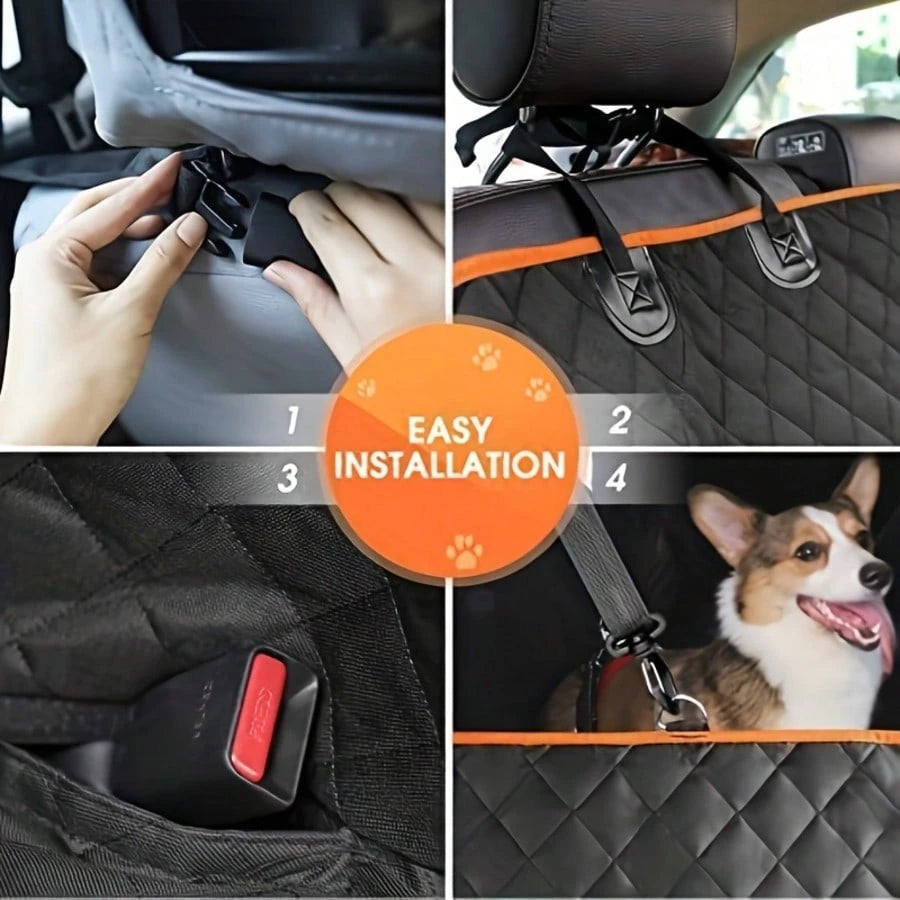 Dog Car Seat Cover For Back Seat, Waterproof Seat Protector Scratchproof Pet Hammock With 4 Pockets Side Flaps, Washable Non-Slip Rear Seat Protection For Cars Trucks And SUVs