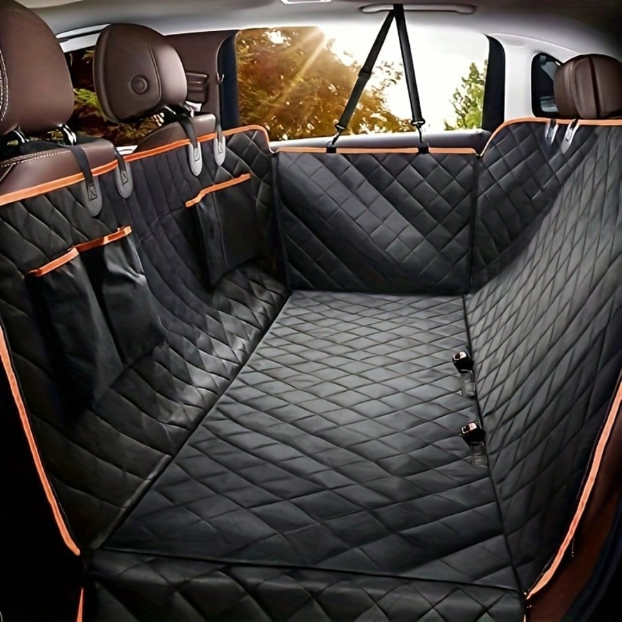 Dog Car Seat Cover For Back Seat, Waterproof Seat Protector Scratchproof Pet Hammock With 4 Pockets Side Flaps, Washable Non-Slip Rear Seat Protection For Cars Trucks And SUVs