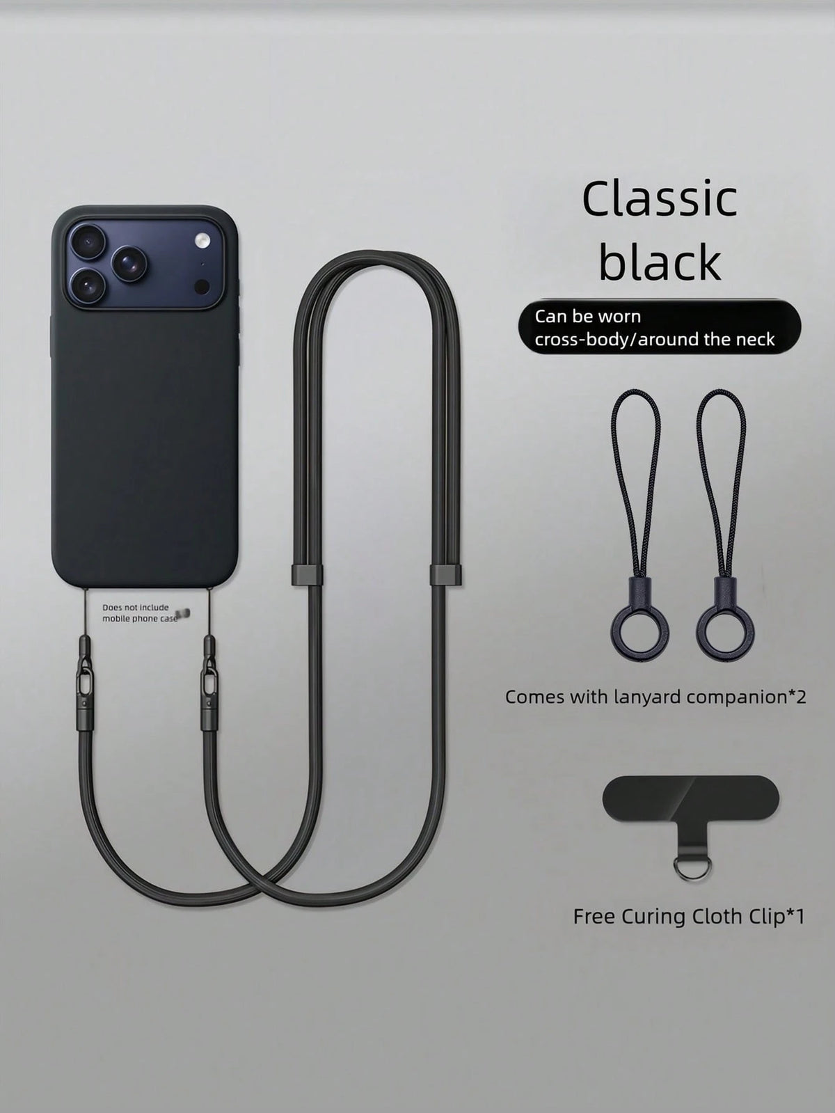 Double Buckle Adjustable Phone Lanyard, Long Crossbody Halter, Unisex Smartphone Hanging Accessory, Anti-Loss Anti-Drop Polyester Woven Rope, Keychain Strap, Classic Black, Suitable For Outdoor Sports