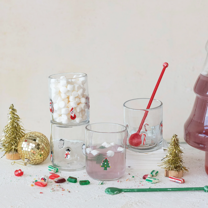 Drinking Glass w/ Embedded Holiday Icon - 13 Hub Lane   |  Drinking Glasses