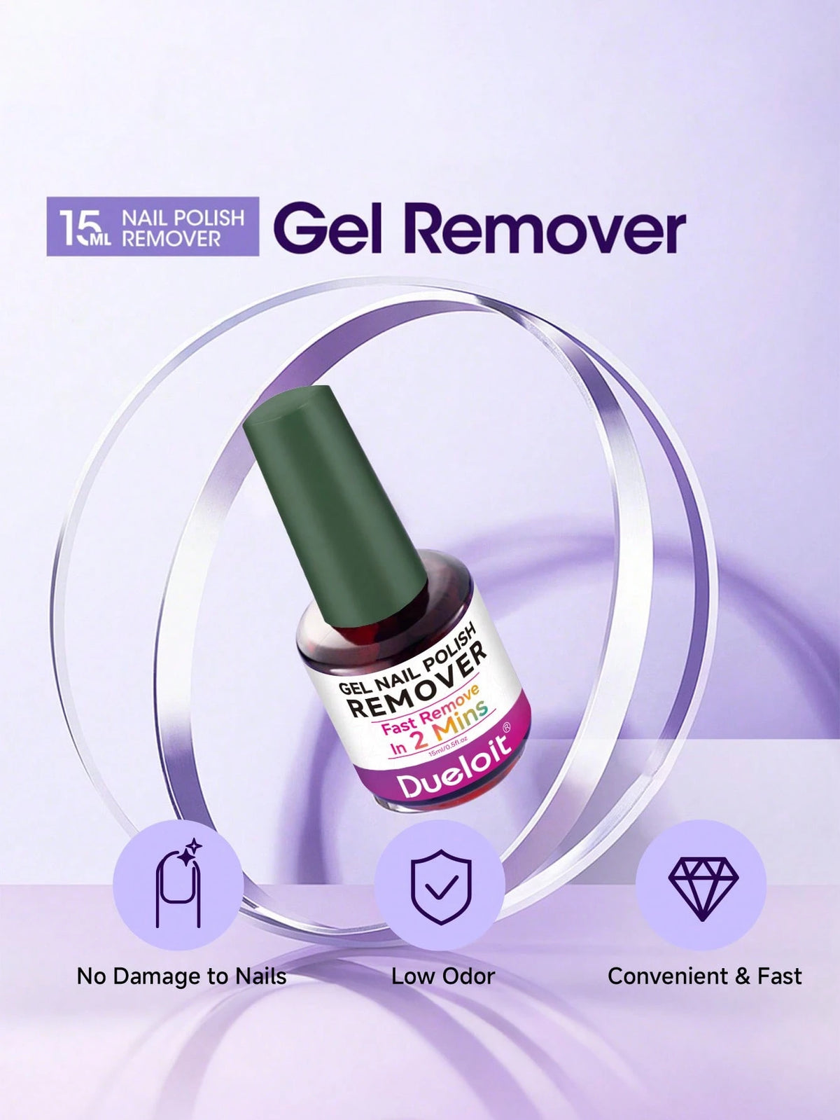 Dueloit 15ml Gel Nail Polish Remover, 1pc, 2-5 Minutes Fast & Easy Removal, No Soaking Or Wrapping Required, Quickly Removes Soak-Off Gel Nail Polish, Random Color