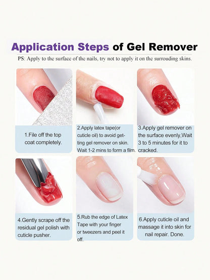 Dueloit 15ml Gel Nail Polish Remover, 1pc, 2-5 Minutes Fast & Easy Removal, No Soaking Or Wrapping Required, Quickly Removes Soak-Off Gel Nail Polish, Random Color