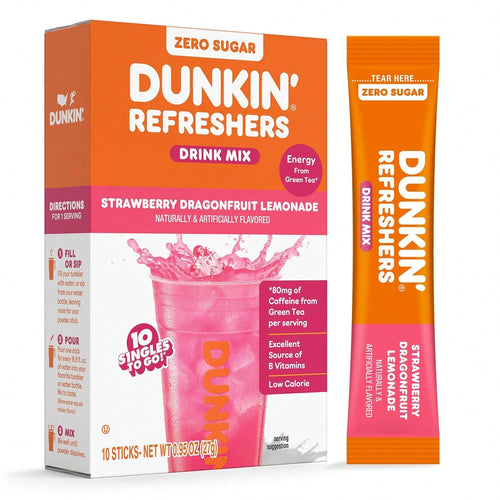 Dunkin’ Zero Sugar Refreshers Singles To Go! Powdered Drink Mix, 40 Ct Variety Pack, Energy From Green Tea, Aspartame-Free, Just Add Water