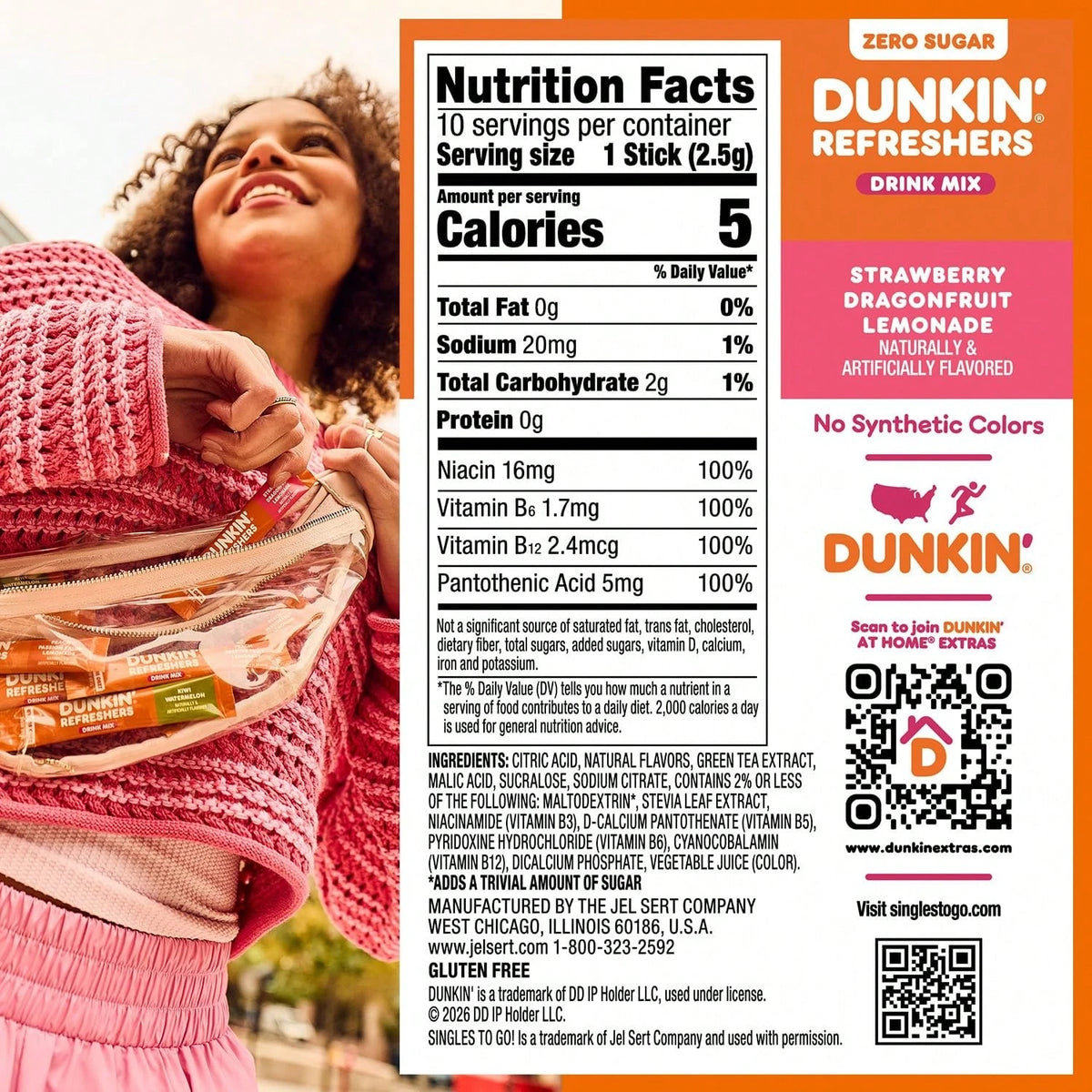 Dunkin’ Zero Sugar Refreshers Singles To Go! Powdered Drink Mix, 40 Ct Variety Pack, Energy From Green Tea, Aspartame-Free, Just Add Water
