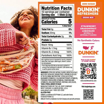 Dunkin’ Zero Sugar Refreshers Singles To Go! Powdered Drink Mix, 40 Ct Variety Pack, Energy From Green Tea, Aspartame-Free, Just Add Water