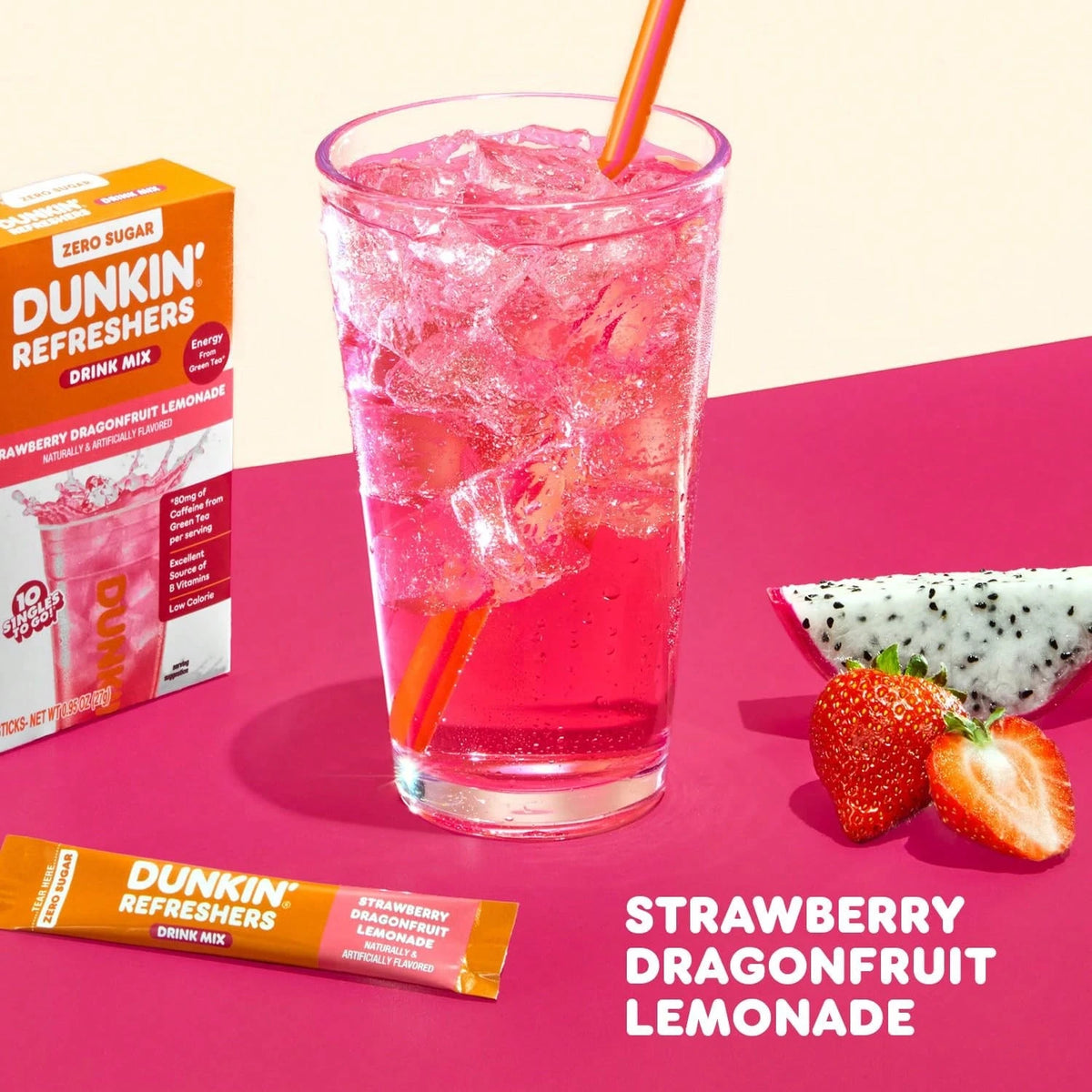 Dunkin’ Zero Sugar Refreshers Singles To Go! Powdered Drink Mix, 40 Ct Variety Pack, Energy From Green Tea, Aspartame-Free, Just Add Water